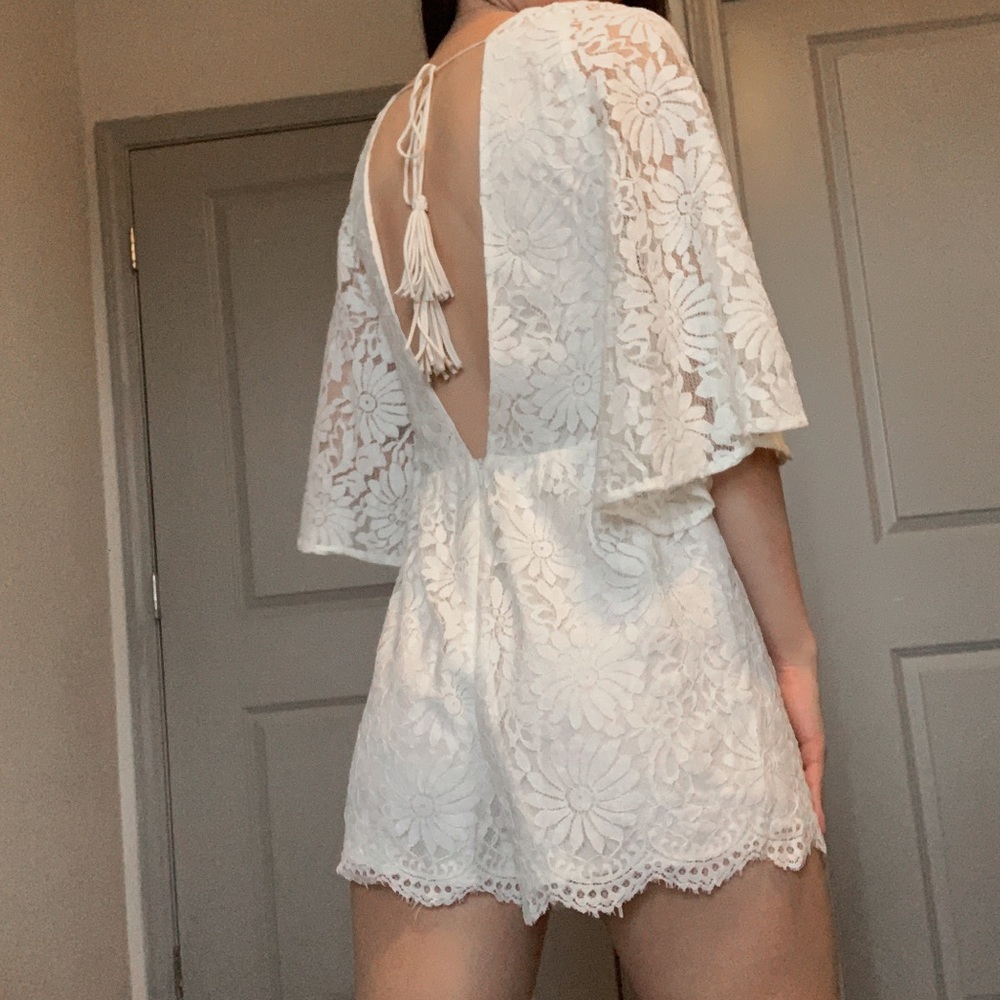 NWOT Blue Elephant White Lace Romper